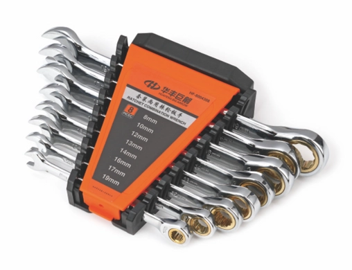 Набор ключей рожково-накидных с трещёткой 8ед. (8-19) (Big Arrow)