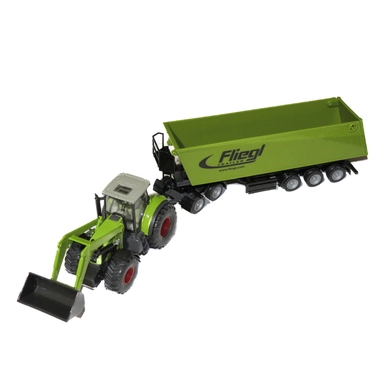 Модель трактор Claas Axion с фронтальным погрузчиком и прицепом 1:50 (SIKU)