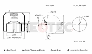Пневмобалон MAN (зі стаканом) (метал) задн-перед 4884N1P06 (Neotec)