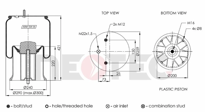 Пневмобалон SAF, KOGEL (зі стаканом) (пластик) 4022NP06, 2626V (Neotec)