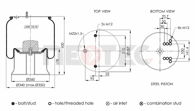 Пневмобалон SCHMITZ, MB, SMB (зі стаканом) (метал) 4035NP02 (Neotec)