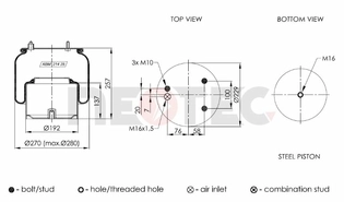 Пневмобалон DAF CF65/CF75/CF85/LF45/LF55/XF95/XF105 (зі стаканом) (метал) 887MK1 (Neotec)
