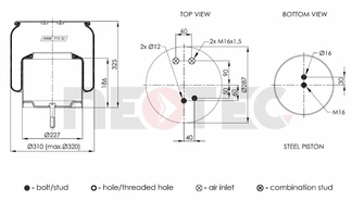 Пневмобалон SCANIA P/G/R/T ​​(зі стаканом) (метал) 1434933,1 DF 23 G-1 (Neotec)