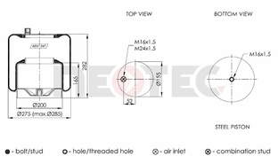 Пневмобалон MB ACTROS MP2/MP3 (зі стаканом) (метал) 4390NP01, 4390NP21 (Neotec)