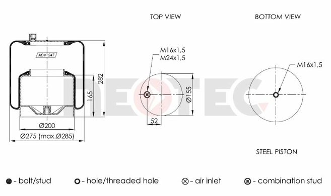 Пневмобалон MB ACTROS MP2/MP3 (зі стаканом) (метал) 4390NP01, 4390NP21 (Neotec)