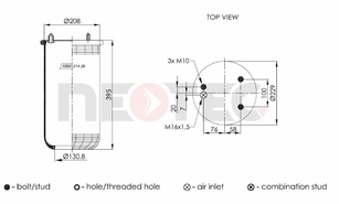 Пневмобалон DAF F75/85/95/CF/XF (без стакана) зад 887M, 887MK1 (Neotec)