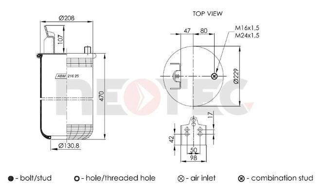Пневмобалон VOLVO FH (без стакана) 6608NP01, 6416N, 4570NP03 (Neotec)