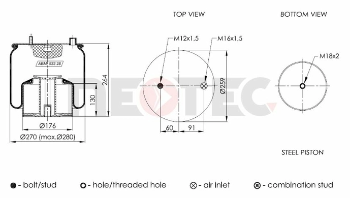 Пневмобалон MAN TGL 04.2005 - 03.2022 (зі стаканом) (метал) 4862N1P02 (Neotec)