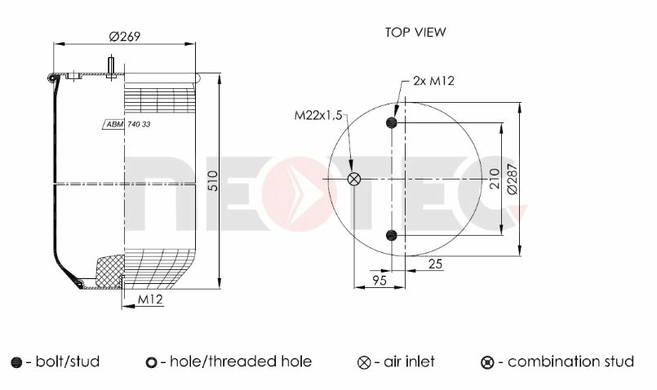 Пневмобалон SAF (без стакана) 4023NP02, 2923V (Neotec)