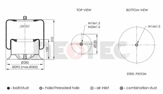 Пневмобалон MB ACTROS MP2/MP3 (зі стаканом) (метал) передн 4757NP01, 4757NP21 (Neotec)