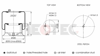 Пневмобалон MB ACTROS 1/2/3, AXOR, ATEGO 1/2 (зі стаканом) (метал) 4757NP29, 4757NP02, 4757NP09 (Neotec)