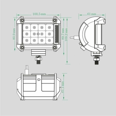 Фара рабочая, LED 18W (12/24В) прямоугольная компакт (гибридный луч) (LITLEDA)