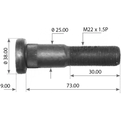 Шпилька колеса (M22х1,5х74х30) SMB, TRAILOR, FRUEHAUF (AJA0491002) (Mansons)