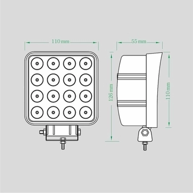 Фара рабочая, LED 48W (12/24В) квадратная (16x3W/широкий луч 60°) (LITLEDA)