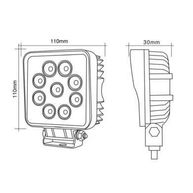 Фара рабочая, LED 27W (12/24В) квадратная (9x3W/узкий луч 30°) (LITLEDA)