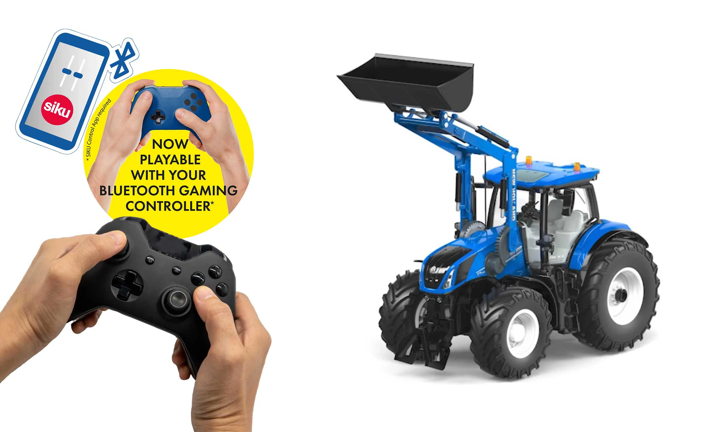 Модель трактора New Holland T7.315 с фронтальным погрузчиком и управлением через Bluetooth 1:32 (SIK