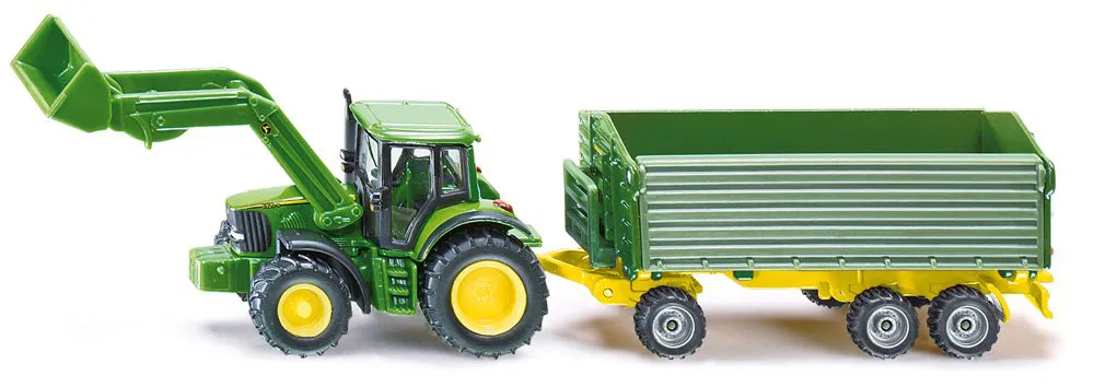 Модель трактора John Deere з навантажувачем та причепом М1:87 (SIKU)